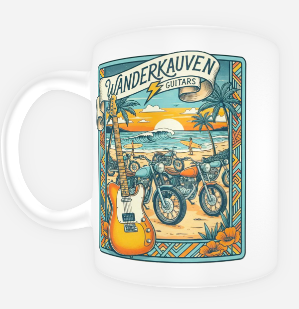 Wanderkauven Guitars Ceramic Coffee Mug - Vintage Surf & Moto Design | 11oz Guitar Lover Gift