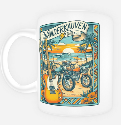Wanderkauven Guitars Ceramic Coffee Mug - Vintage Surf & Moto Design | 11oz Guitar Lover Gift